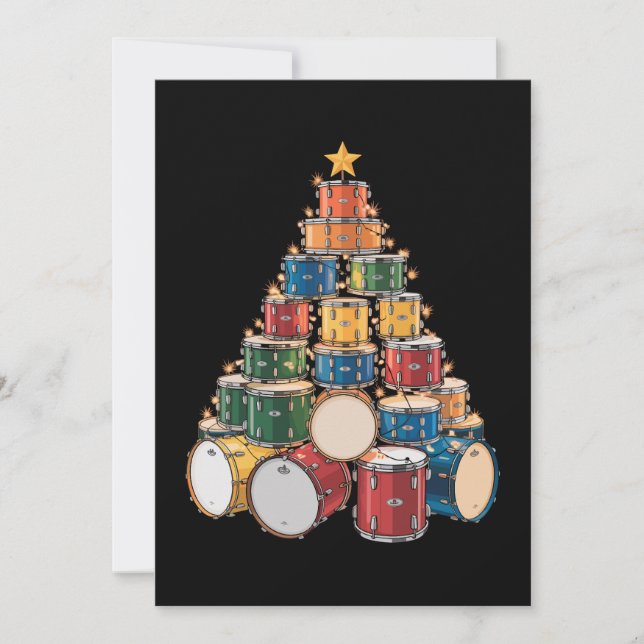 Cartão De Festividades Bateria de Natal Árvore de Natal Música Banda de P (Frente)