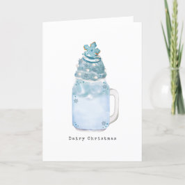 Cartão De Festividades Batido Lácteo de Natal Jarra Azul Floco de Neve