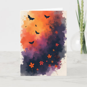 Cartão De Festividades Bats e Flores de Halloween