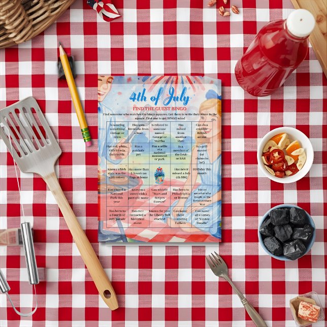 Cartão De Festividades BBQ Cookout 4th of July Bingo  game card (BBQ Cookout 4th of July Bingo game card)