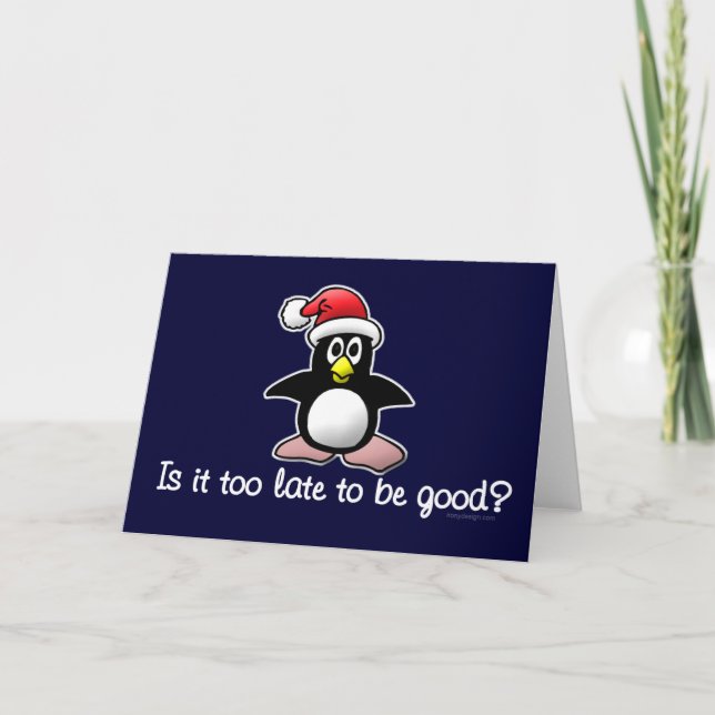Cartão De Festividades Be Good? Funny Christmas Penguin (Frente)