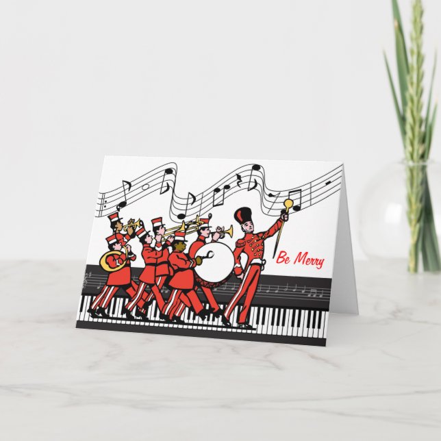 Cartão De Festividades Be Merry Marching Band and Musical Notes Christmas (Frente)