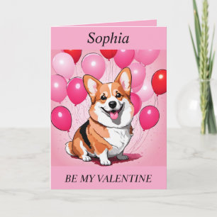Cartão De Festividades BE MEU NAMORADOS Cute Corgi, balões editáveis