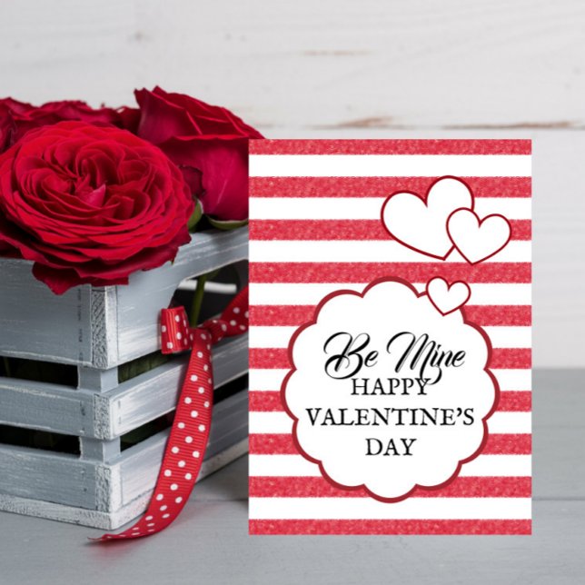 Cartão De Festividades Be Mine Happy Valentine's Day Heart Chalk Stripes (Criador carregado)