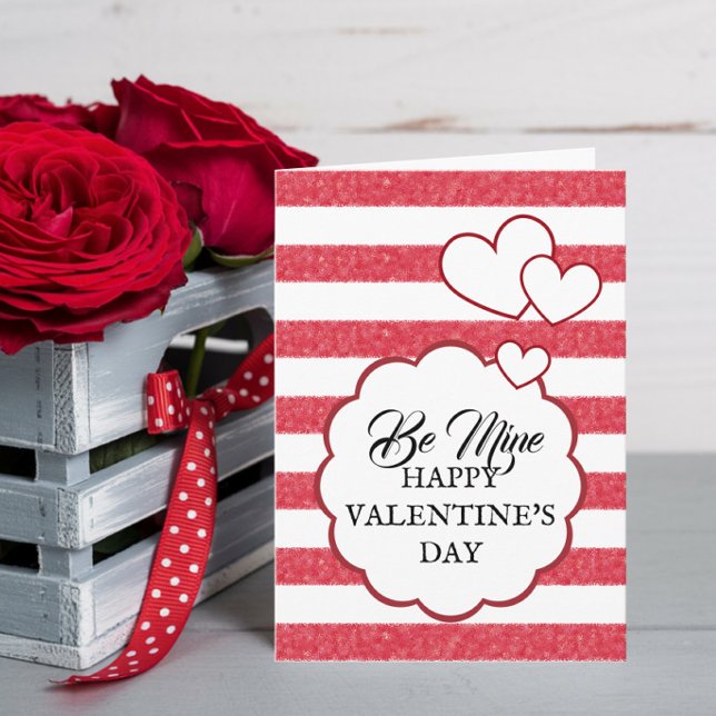 Cartão De Festividades Be Mine Happy Valentine's Day Heart Stripes Folded (Criador carregado)