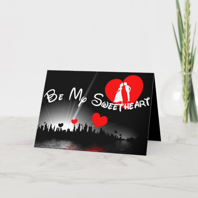 Cartão De Festividades Be My Sweetheart Valentine Card in Red and Black (Frente)