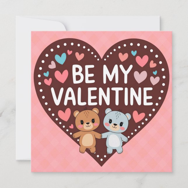 Cartão De Festividades Be my valentine bears couple hearts (Frente)
