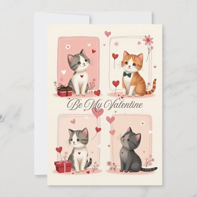 Cartão De Festividades Be My Valentine Cute Kittens Love Card (Frente)