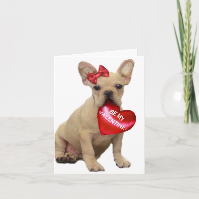 Cartão De Festividades Be my Valentine French bulldog puppy notecard (Frente)