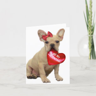 Cartão De Festividades Be my Valentine French bulldog puppy notecard