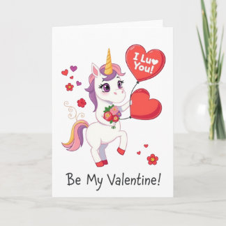 Cartão De Festividades Be My Valentine!  Unicorn Valentine’s Day Card