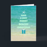 Cartão De Festividades Beach Christmas Word Tree Card<br><div class="desc">A beach photo with the beautiful sea & starfish and word Christmas tree.</div>