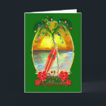 Cartão De Festividades Beach Mele Kalikimaka<br><div class="desc">Mele Kalikimaka, havaiano para Feliz Natal. Arte de praia com palmeira decorada com luzes e ornamentos de Natal.</div>