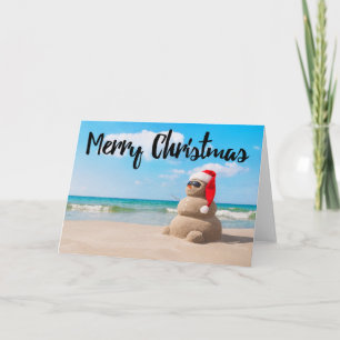 Cartão De Festividades Beach Snowman Sand Merry Christmas Greeting Card