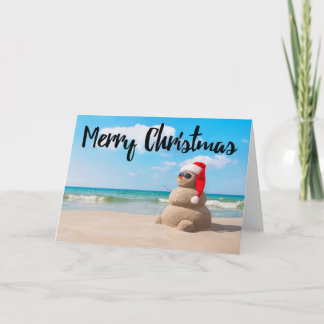 Cartão De Festividades Beach Snowman Sand Merry Christmas Greeting Card