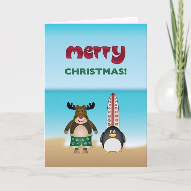Cartão De Festividades Beach Theme Christmas Card (Frente)