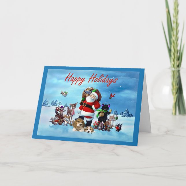 Cartão De Festividades Beagle Christmas Santa and Animals Greeting Card (Frente)