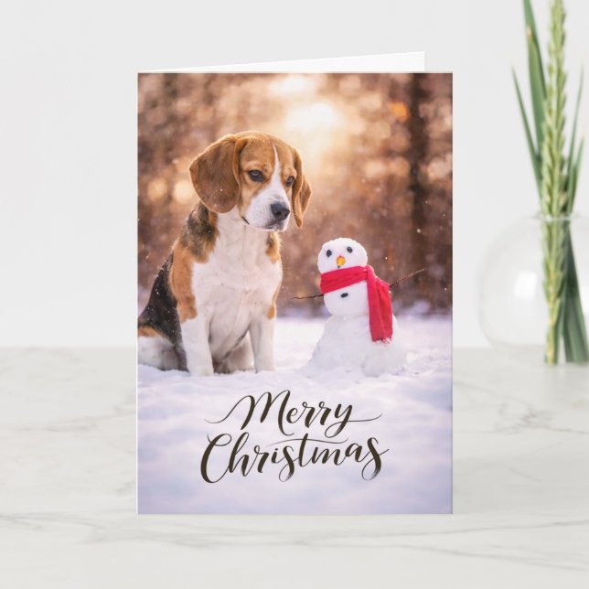 Cartão De Festividades Beagle Christmas Snowman Card (Frente)