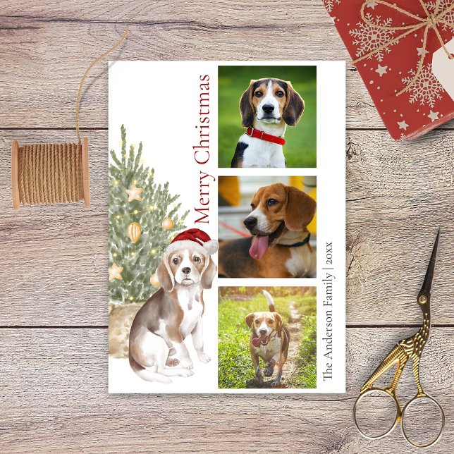 Cartão De Festividades Beagle Christmas Tree Pet Dog Photo (Criador carregado)