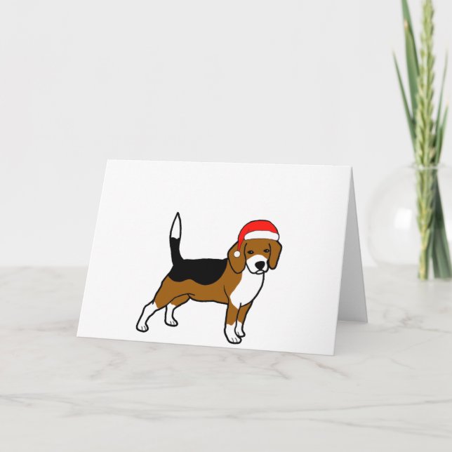 Cartão De Festividades Beagle com chapéu de Papai Noel (Frente)