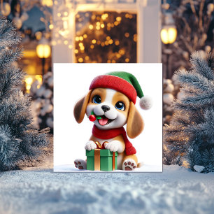 Cartão De Festividades Beagle com Presente de Natal