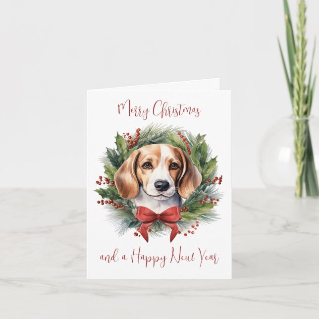 Cartão De Festividades Beagle Dog Lover Personalizado Feliz Natal (Frente)