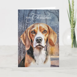 Cartão De Festividades Beagle Dog Snowy Woodland Forest Feliz Natal