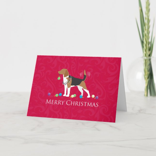 Cartão De Festividades Beagle Merry Christmas Design (Frente)