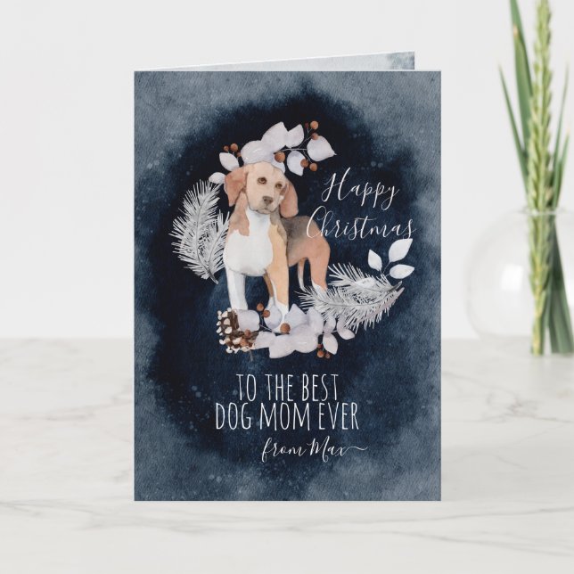Cartão De Festividades Beagle Personalizada Mãe Aquarela Natal (Frente)