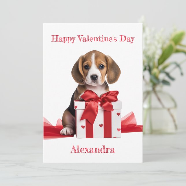 Cartão De Festividades Beagle Personalizado na Caixa com Namorados de Arc (Em pé/Frente)