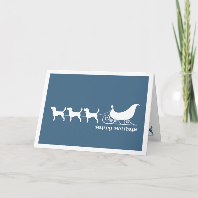 Cartão De Festividades Beagles Pulling Santa's Sleigh (Frente)