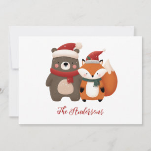 Cartão De Festividades Bear e Raposa Cubra de Natal/Inverno
