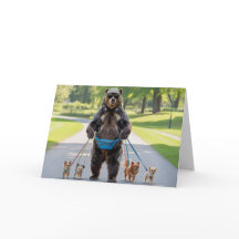 Bear Walkin' the Dog Greeting Card