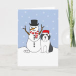 Cartão De Festividades Bearded Collie and Snowman<br><div class="desc">Send your holiday wishes to your favorite Bearded Collie fan with this dog breed design greeting card. Personalize your message inside.</div>