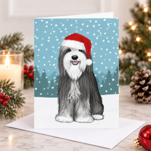 Cartão De Festividades Bearded Collie Cachorro Fofo Natal Personalizado