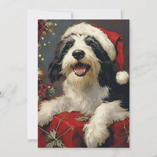 Cartão De Festividades Bearded Collie Christmas (Frente)