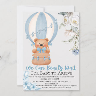 Cartão De Festividades Bearly Wait Hot Air Ballon Baby Shower Invitation