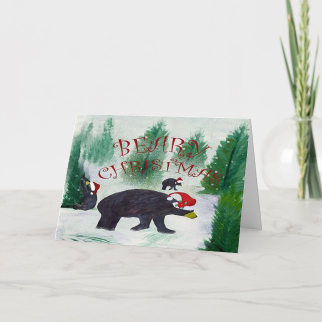 Cartão De Festividades Beary Black Bear Christmas greeting card (Frente)
