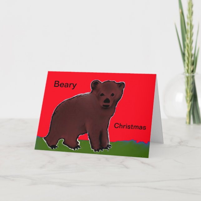 Cartão De Festividades Beary Christmas Greeting Card Bear Cub (Frente)
