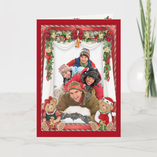 Cartão De Festividades Beary Merry Christmas Photo Folded (Frente)