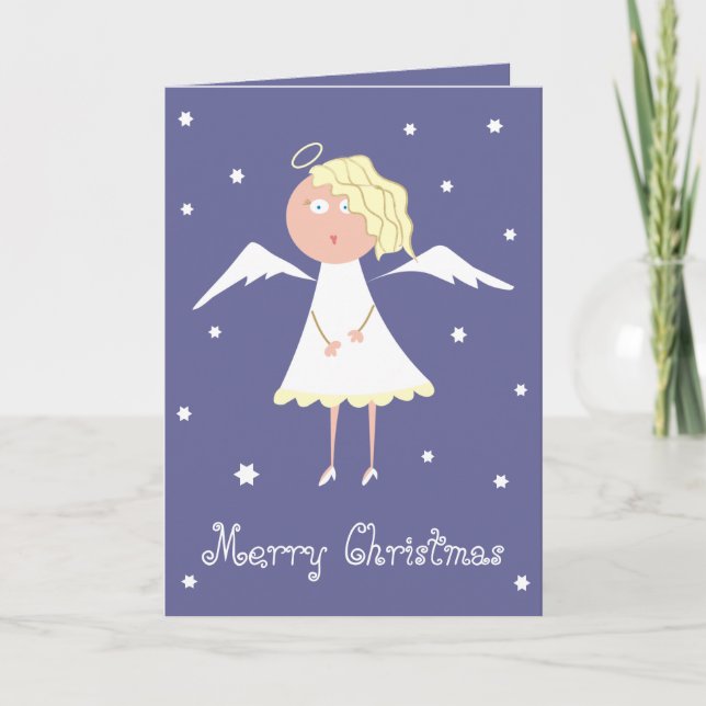 Cartão De Festividades Beautiful Angel and Stars Cute Xmas Greeting Cards (Frente)