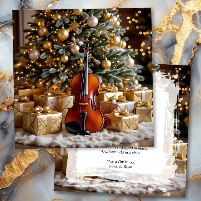 Cartão De Festividades Beautiful Christmas Tree and Violin Festive Poem (Criador carregado)