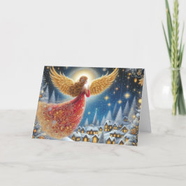 Cartão De Festividades Beautiful Crimson and Gold Angel Christmas