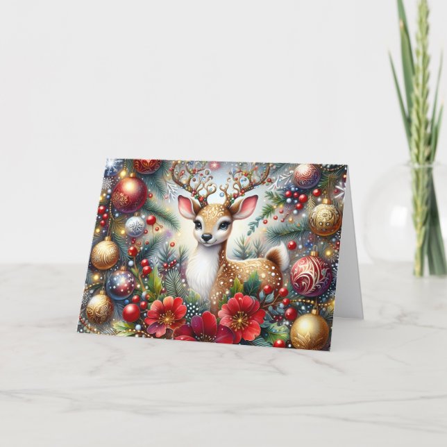 Cartão De Festividades Beautiful Fawn Christmas Holiday Card (Frente)