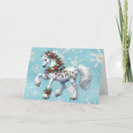 Cartão De Festividades Beautiful White Horse and Holly Christmas