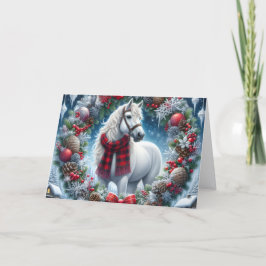 Cartão De Festividades Beautiful White Horse Wearing Plaid Scarf