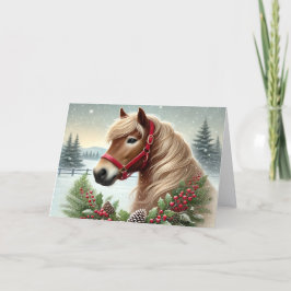 Cartão De Festividades Beautiful Winter Horse with Wreath