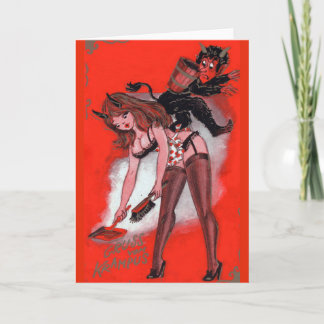 Cartão De Festividades Beauty and the Krampus Vintage Xmas Christmas