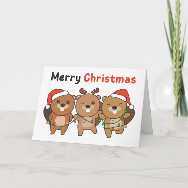 Cartão De Festividades Beaver Animais de Natal Beavernas Feliz Natal H (Frente)