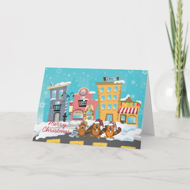 Cartão De Festividades beaver christmas card (Frente)